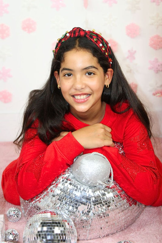 Rhinestone Crop Stars Sweatshirt | Red