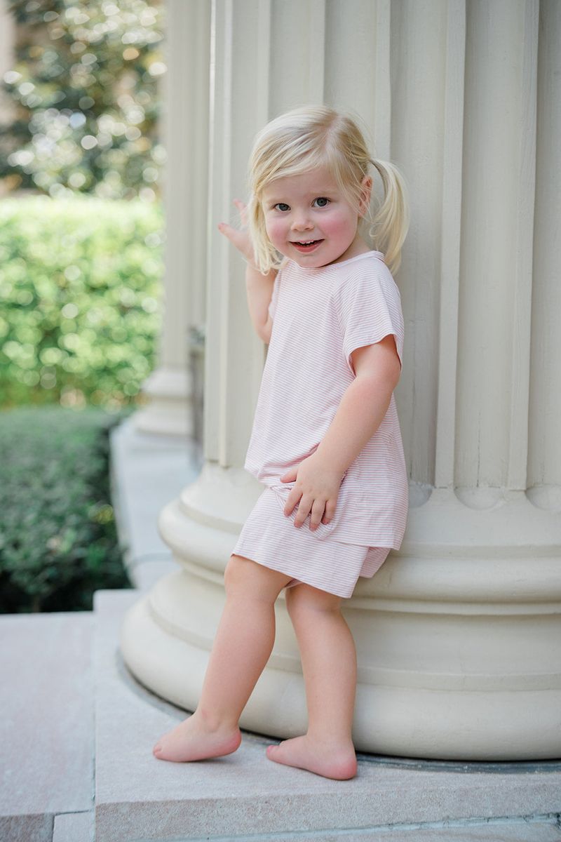 Mini-Stripe Shorts & T-Shirt Set | Girls Pink