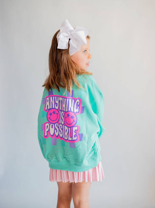 Anything Is Possible Smiley Sweatshirt | Aqua