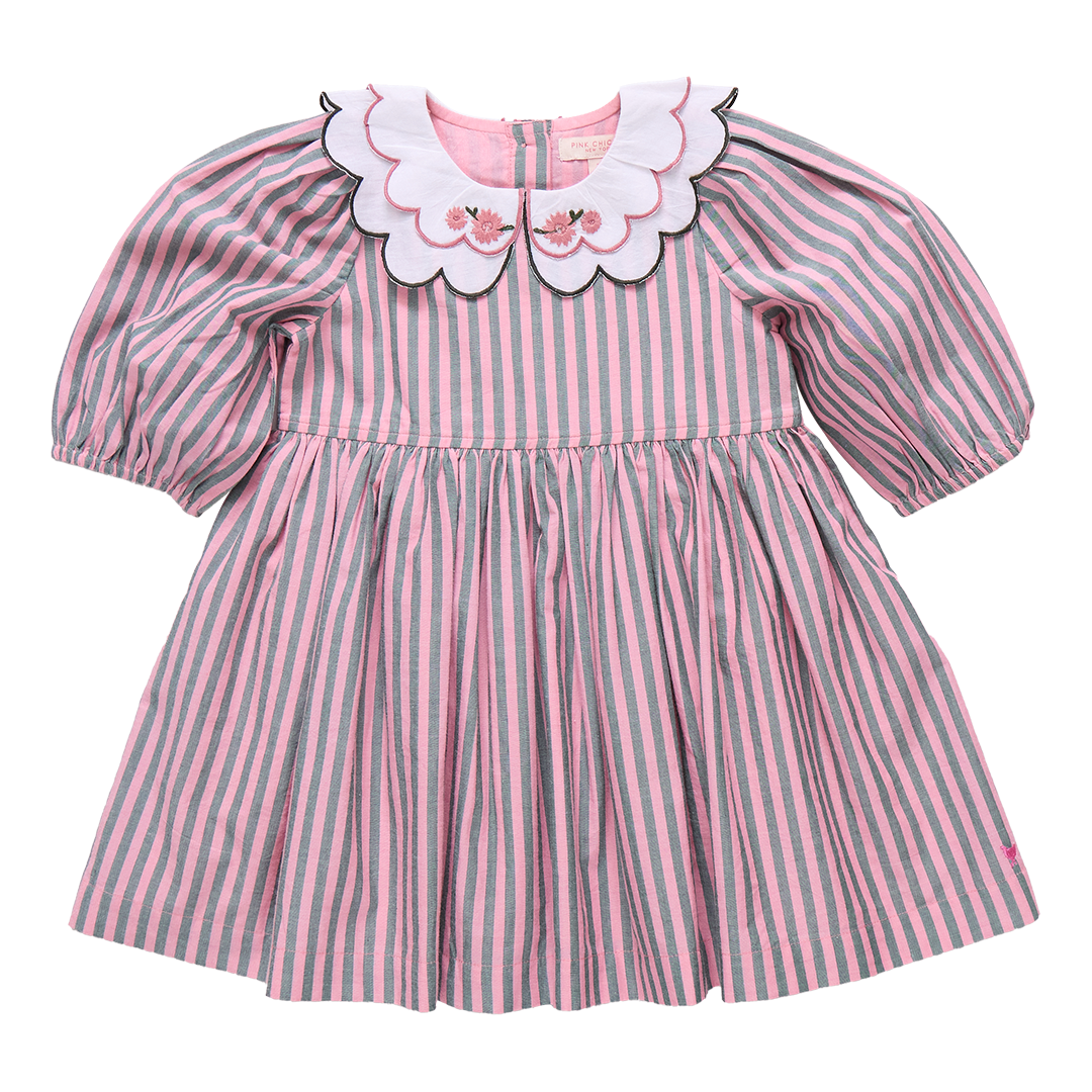 Girls Darcy Dress | Pink Green Stripe