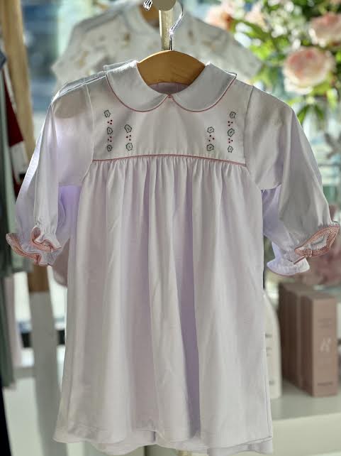Peter Pan Collared | Holly Embroidered Dress | White/Red Piping