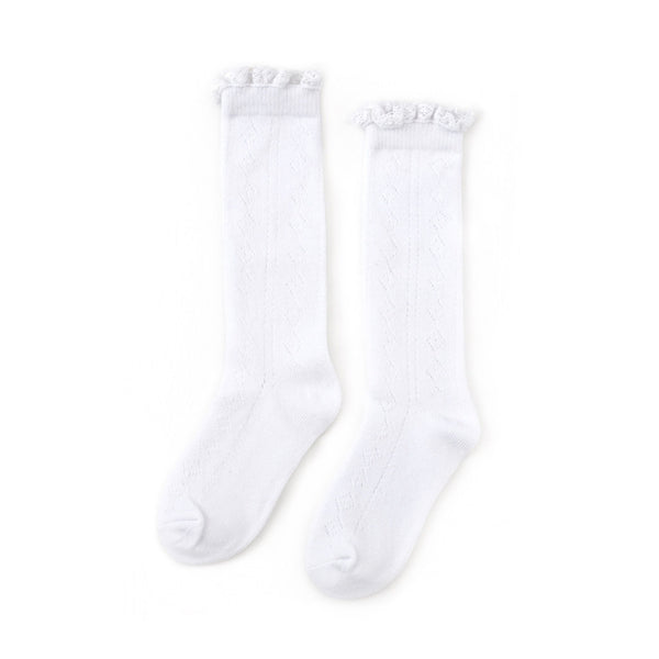 Fancy Lace Top Knee High Socks | White