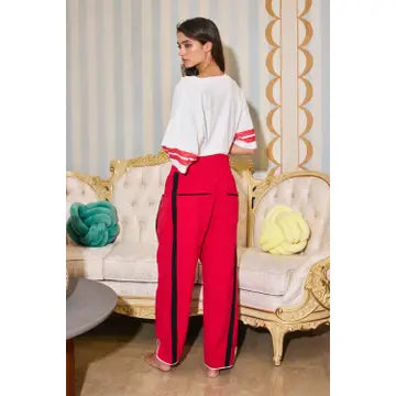 Windbreak Pants w Contrast Stripe | Red & Black