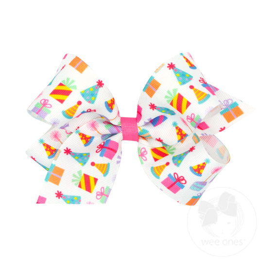 King Festive Birthday Girl Printed Grosgrain Hair Bow