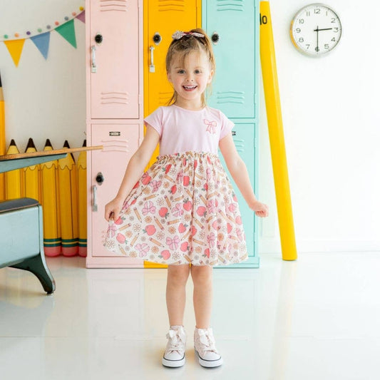 Back To School Cutie Patch Short Sleeve Tutu Dress