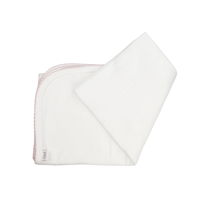 Pointelle Knit Swaddle Blanket | White/Pink