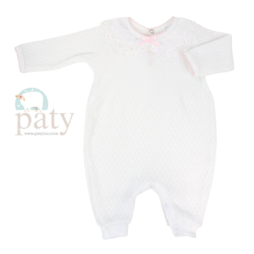 Knit Romper with Eyelet Collar