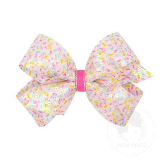 Medium Colorful Printed Sequin Grosgrain Bow | Confetti