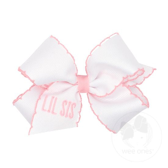 Medium Grosgrain Hair Bow with Light Pink Moonstitch Edge | Lil Sis