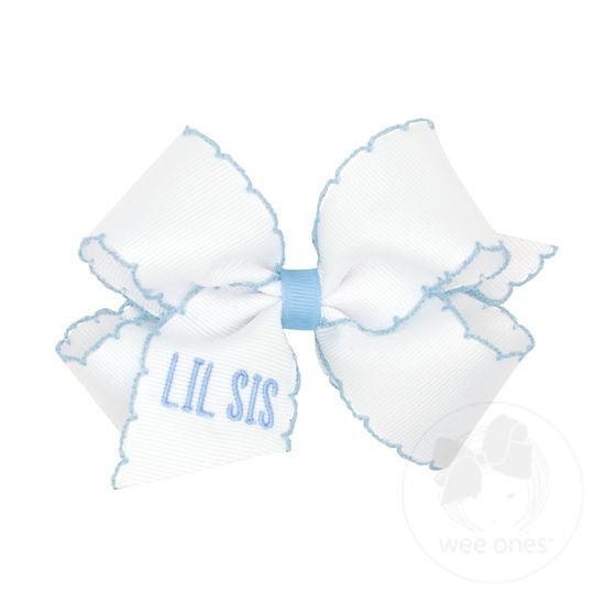 Medium Grosgrain Hair Bow with Millennium Blue Moonstitch Edge | Lil Sis