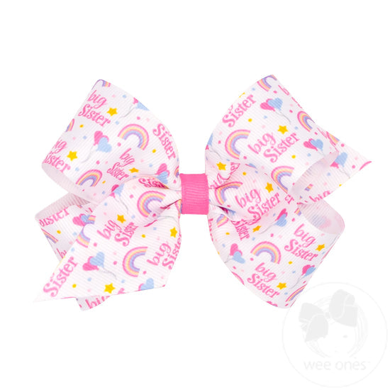 King "Big Sis" Printed Grosgrain Hair Bow