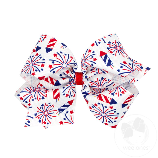 Medium Grosgrain Hair Bow | Americana Firework