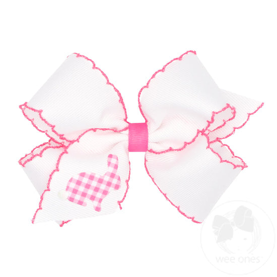 King Grosgrain Bow with Moonstitch Edge and Printed Hot Pink Gingham Bunny