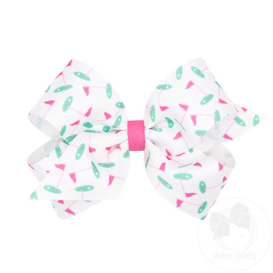 Medium Grosgrain Hair Bow Golf Green Print