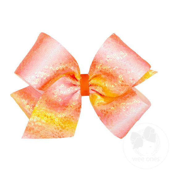 Medium Ombre Stripe Print Sequin Hair Bow
