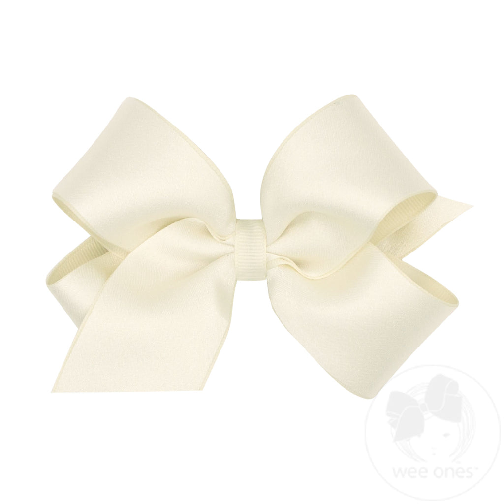 KING SATIN AND GROSSGRAIN OVERLAY BOW || CREAM