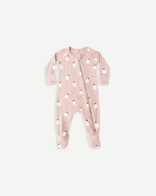 BAMBOO ZIP FOOTIE || PINK GHOSTS