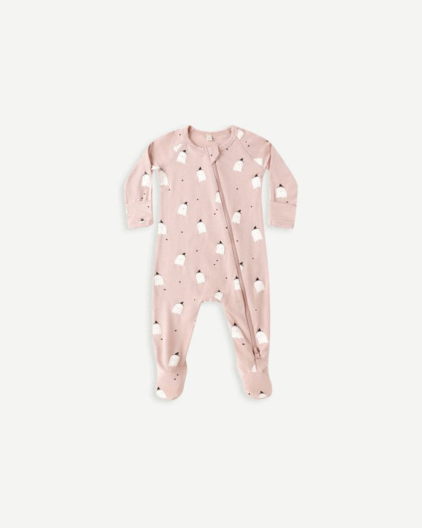 BAMBOO ZIP FOOTIE || PINK GHOSTS