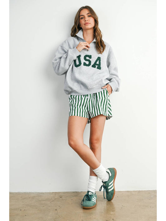 Quarter Zip USA Pullover | Grey & Hunter Green