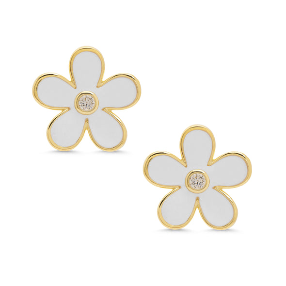 Flower Stud Earrings- White