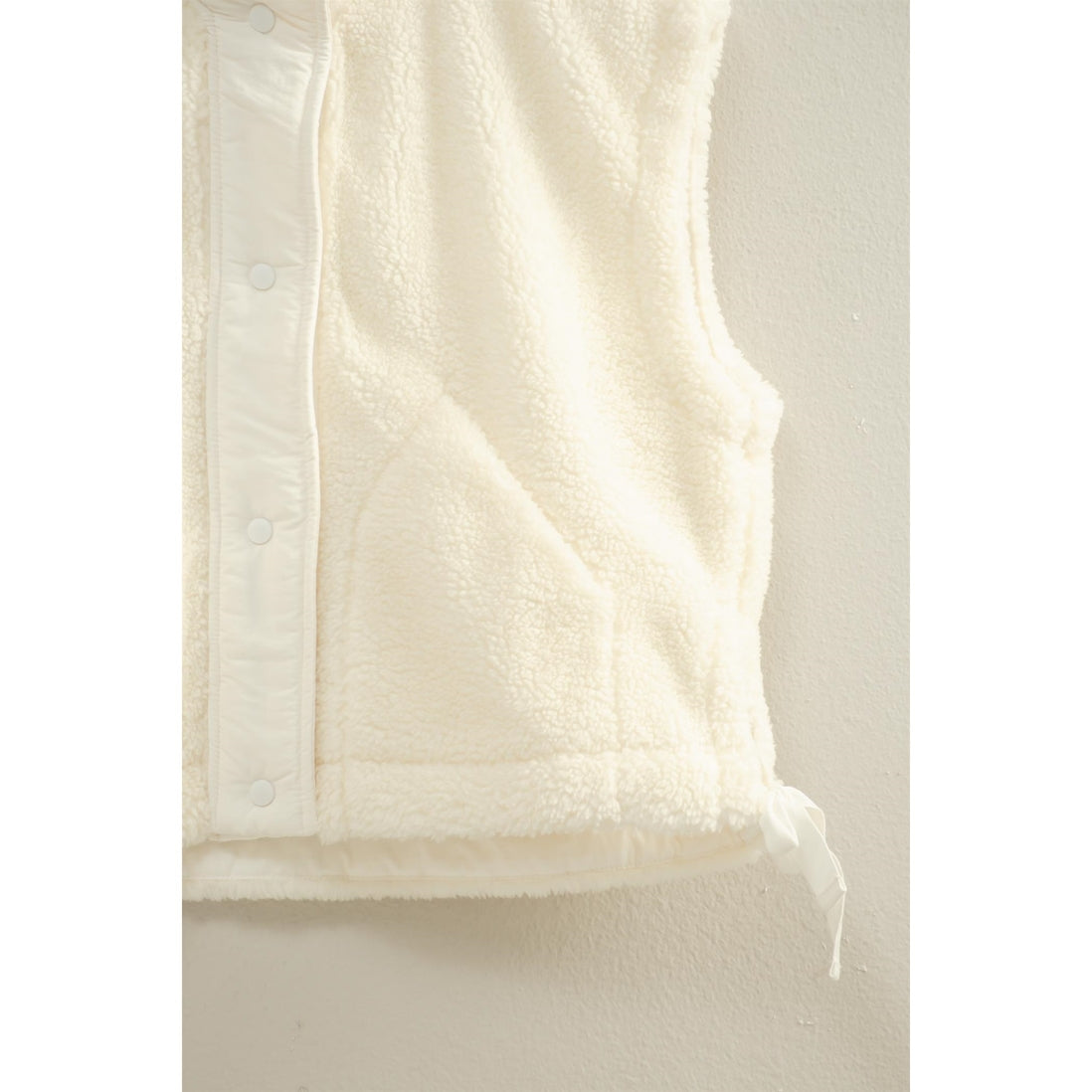 Cozy Sherpa Vest Jacket with Tie-Up Side Details | White
