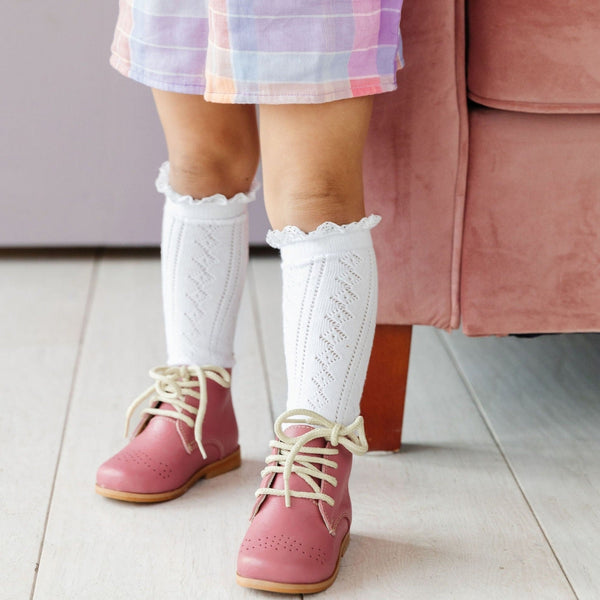 Fancy Lace Top Knee High Socks | White