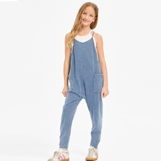 Mineral Wash Drop Crotch Jumpsuit | Denim Blue