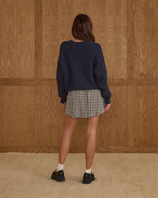 PLEATED MINI SKIRT || NAVY CHECK WOMENS