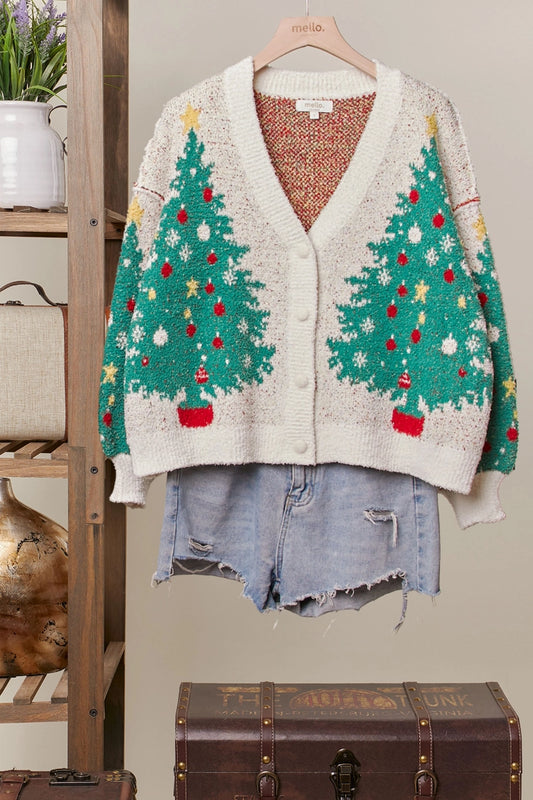 Merry Pine V-Neck Knit Caridgan