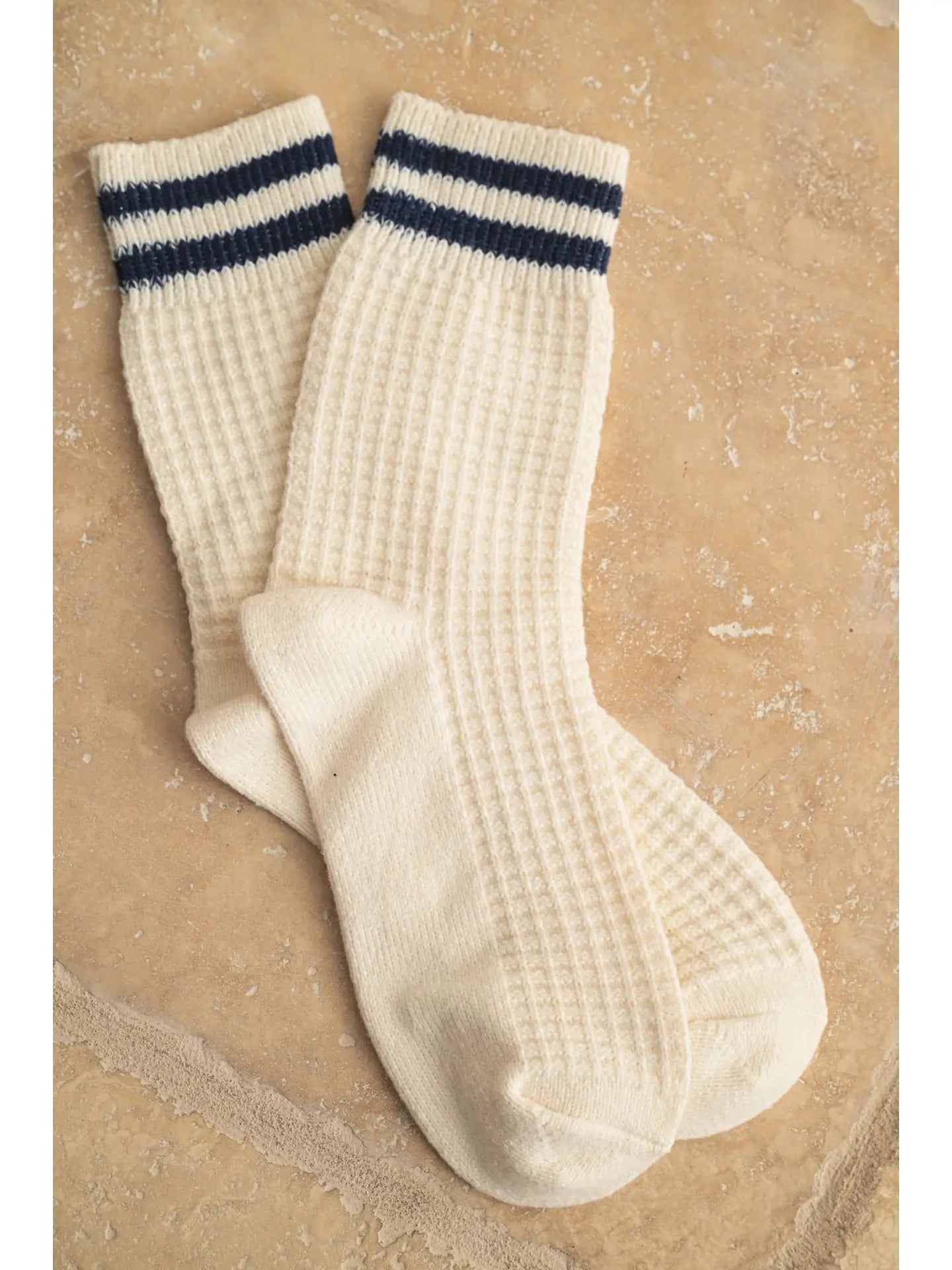 Waffle Pattern Striped Socks | Navy