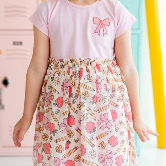 Back To School Cutie Patch Short Sleeve Tutu Dress