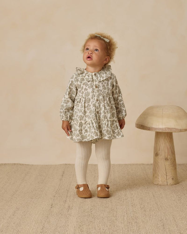 RUFFLE COLLAR BUTTON DRESS || GREEN FLORAL