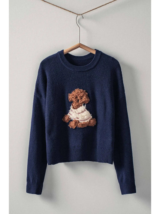 Whimsical Puppy Applique Knit Sweater