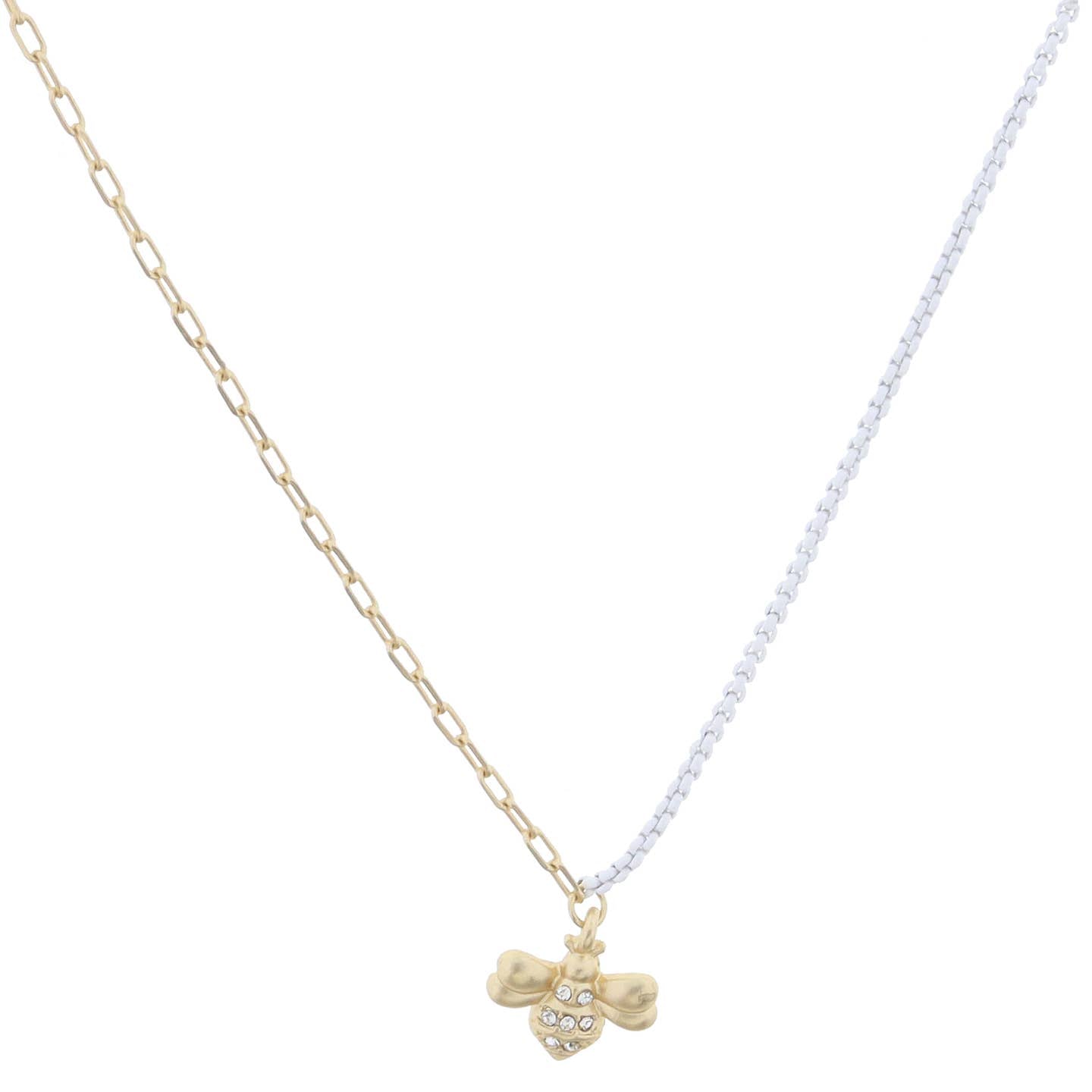 Kids Half Gold Chain, Half White Chain with Bee Necklace