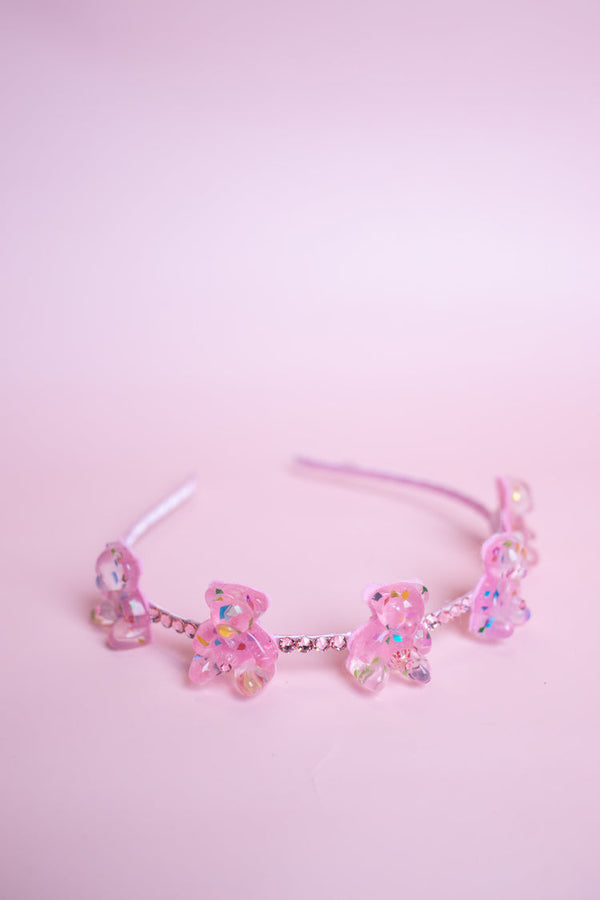 Teddy Bear Crystal Halo Thin Headband | Light Pink, Purple, White or Hot Pink