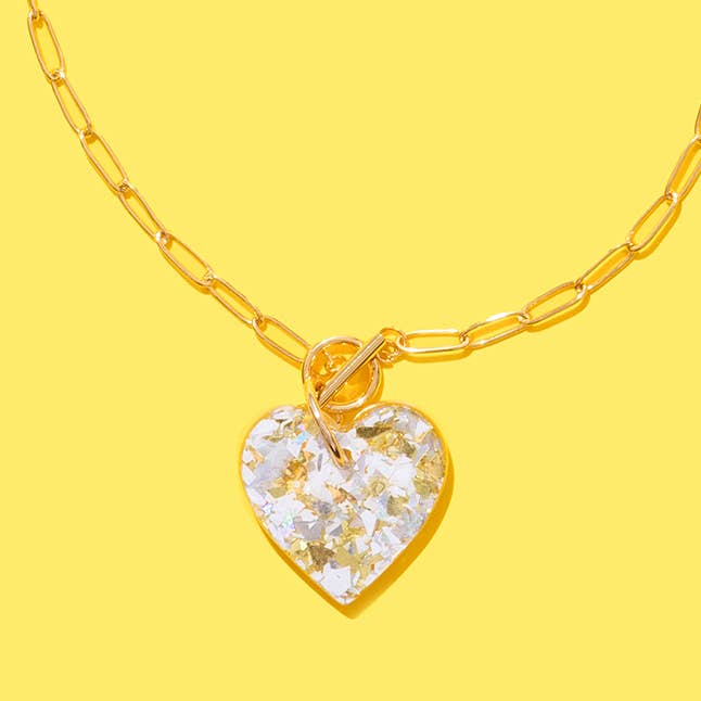 Paperclip Chain Necklace | Pearl Confetti Heart