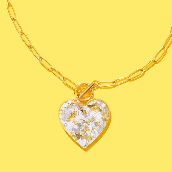 Paperclip Chain Necklace | Pearl Confetti Heart