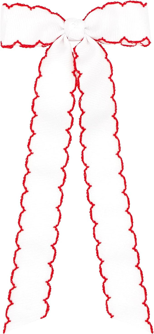 Mini moonstitch tails white with red stitch