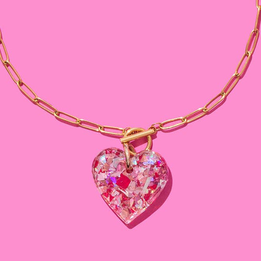 Paperclip Chain Necklace | Pink Confetti Heart
