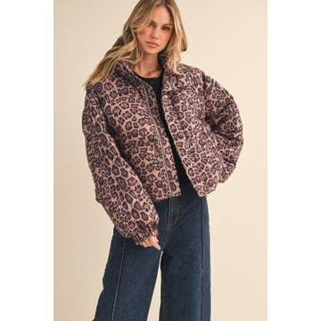 Leopard Printed Cropped Puffer Jacket