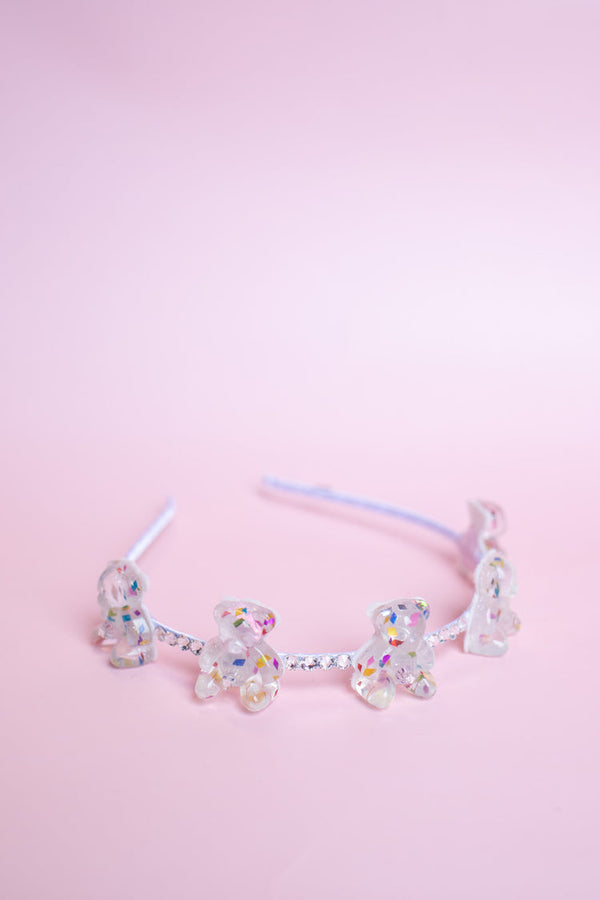 Teddy Bear Crystal Halo Thin Headband | Light Pink, Purple, White or Hot Pink