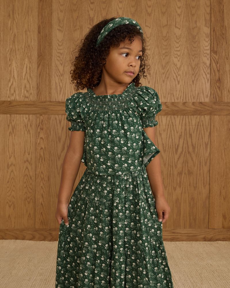 TIERED MIDI SKIRT || GREEN DITSY