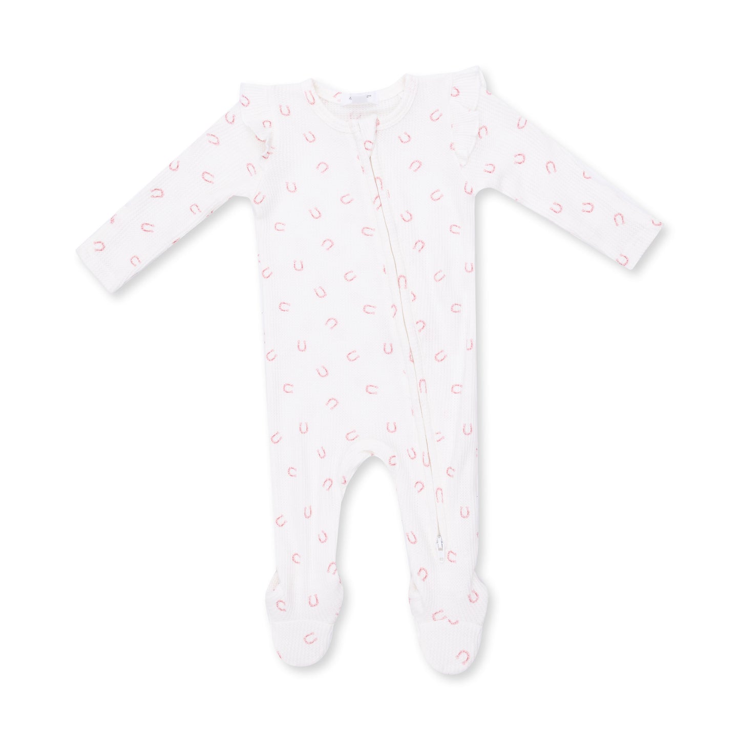 Little Horseshoe Pink | 2 Way Ruffle Sleeve Zipper Footie