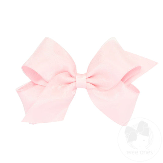 Medium Organza and Grosgrain Overlay Hair Bow | Light Pink