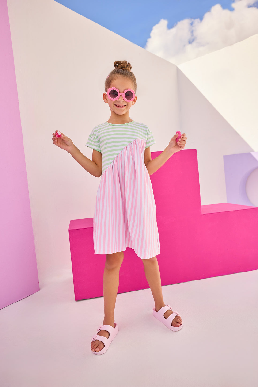 Swoop Dress | Pink & Green Stripe