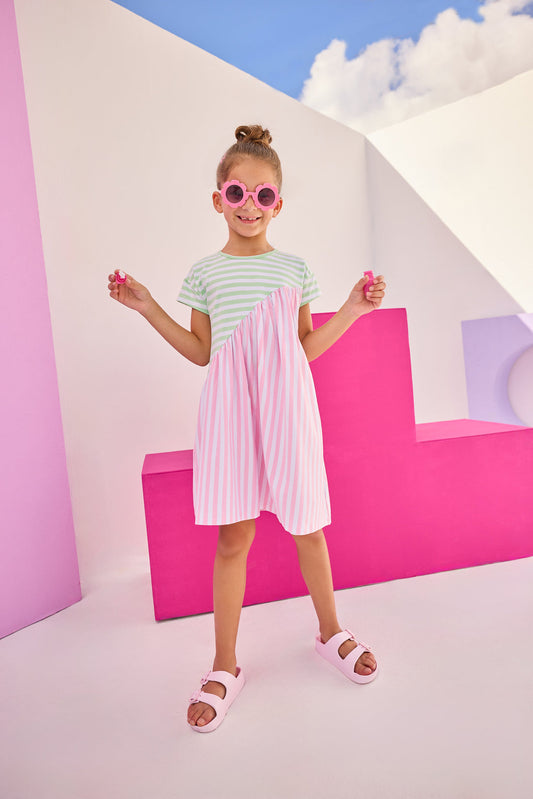 Swoop Dress | Pink & Green Stripe