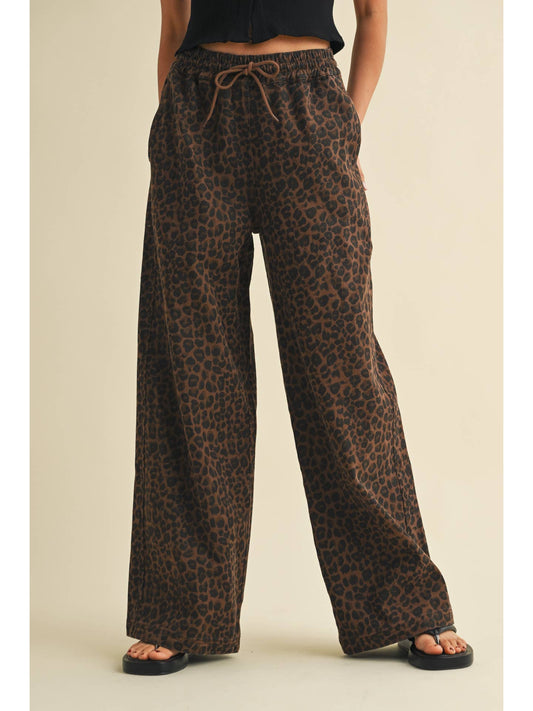 Wide Denim Track Pants | Leopard