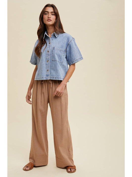 Denim Button-Up Shirt with Pocket