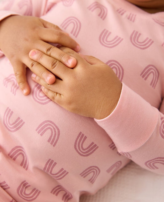 Kids Long John Pajama Set in HannaSoft | Blush Pink Rainbow