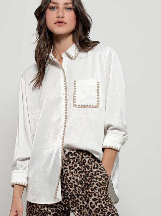 Silky Scalloped Shirt | White